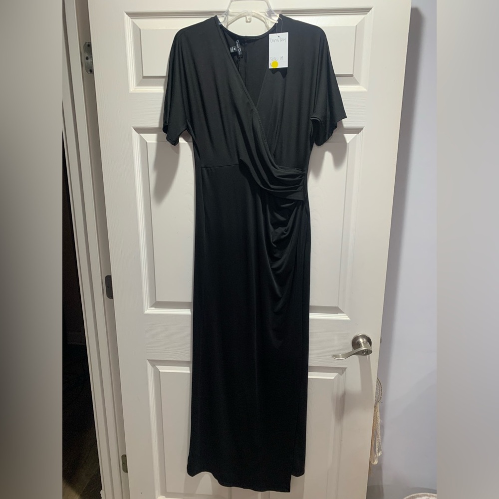 Elegant Black Maxi Wrap Dress with Draped Waist